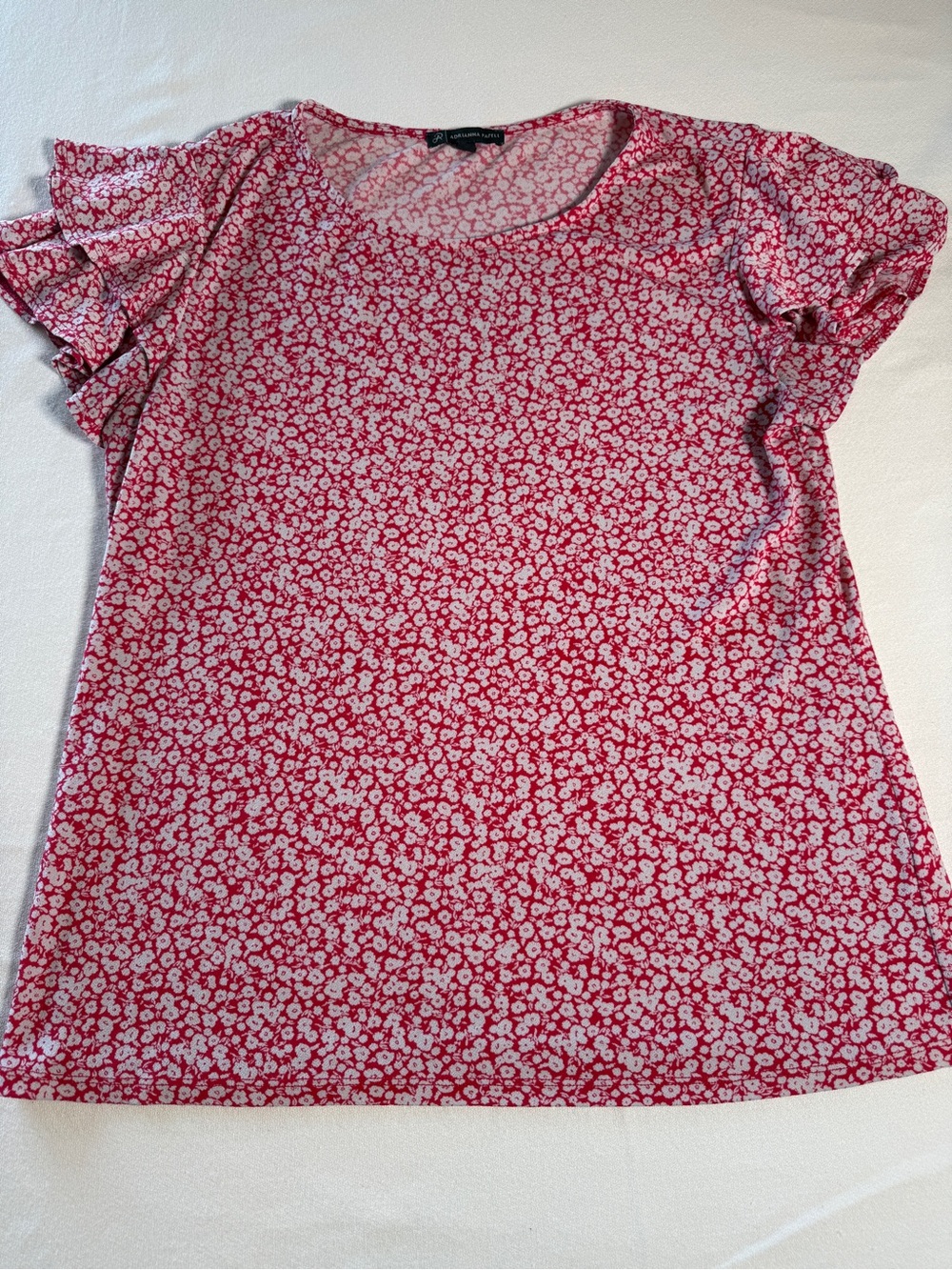 Adrianna Papell Cottagecore Pink Floral Layered Sleeve Blouse Women's M Coquette